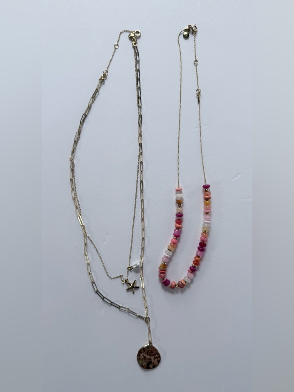NWT LOFT Starfish Coin Beaded Layered Necklace Set of 2 - Picture 5 of 9